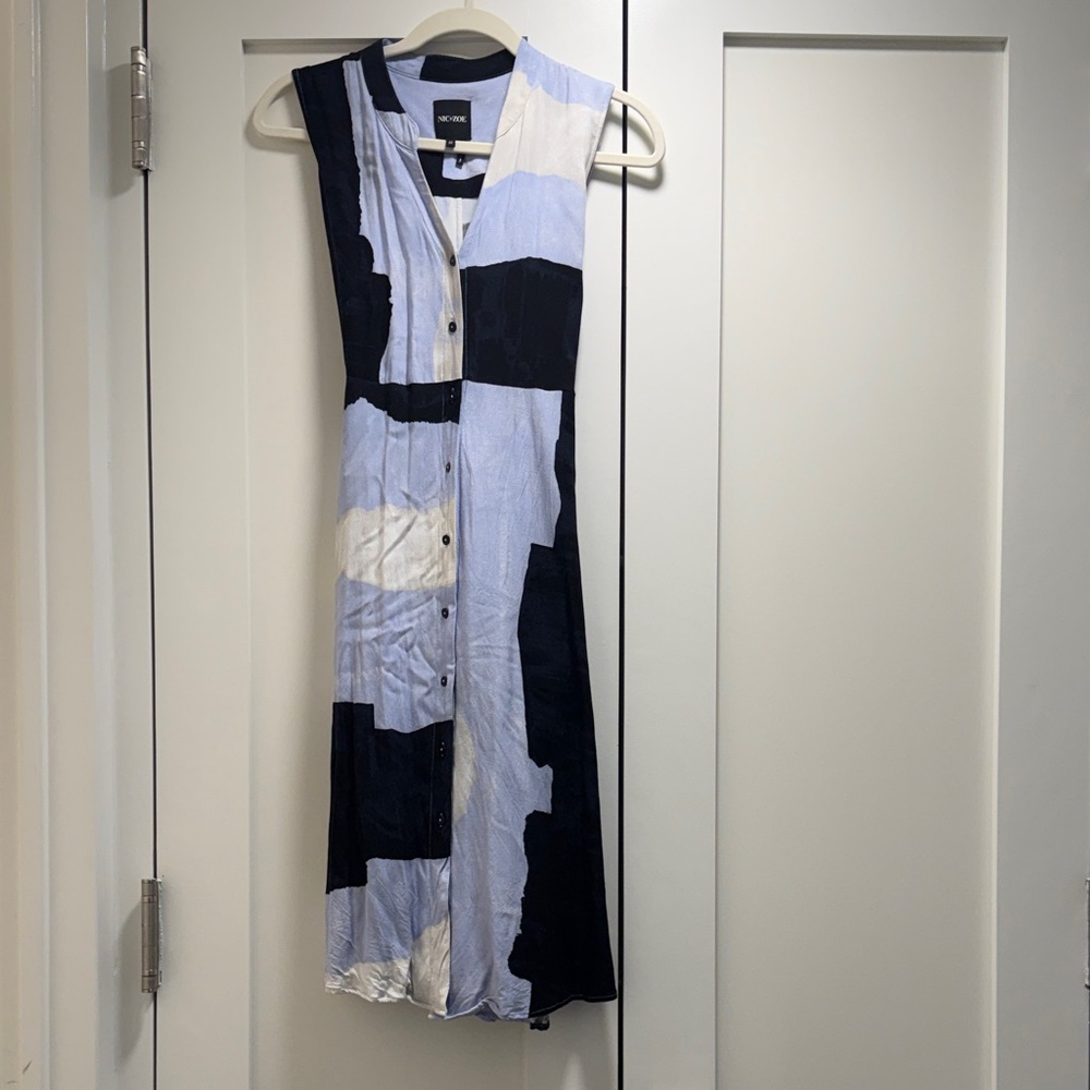 Nic & Zoe Navy and Cream Patchwork Midi Dress